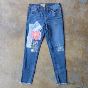 Democracy Freedom Ankle Skimmer Jeans Size 6 Up-cycled Patchwork Mended Sashiko